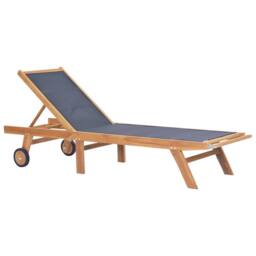 Berkfield Home Beautiful Folding Sun Lounger with Wheels Solid Teak & Textilene in Brown - thumbnail 2