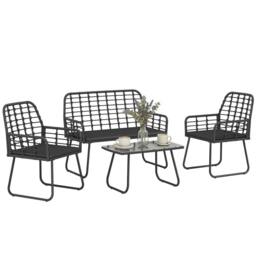 OUTSUNNY Rattan Garden Furniture Set, 4 Piece Outdoor Patio Furniture in Black - thumbnail 2