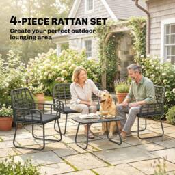 OUTSUNNY Rattan Garden Furniture Set, 4 Piece Outdoor Patio Furniture in Black - thumbnail 4
