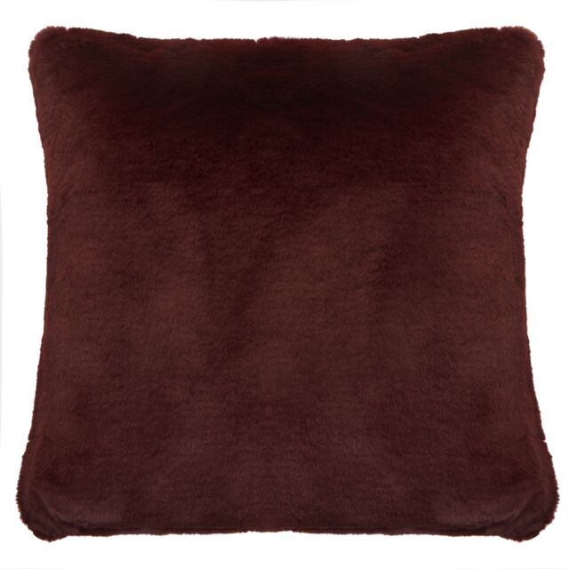 Orsina Navy Blue Faux Fur Square Cushion, Plush Feather Filled Decorative Pillow For Sofa Or Bed, Soft Faux-Suede in Red - image 1