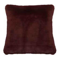 Orsina Navy Blue Faux Fur Square Cushion, Plush Feather Filled Decorative Pillow For Sofa Or Bed, Soft Faux-Suede in Red - thumbnail 2