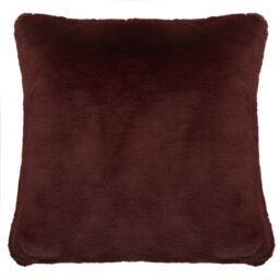Orsina Navy Blue Faux Fur Square Cushion, Plush Feather Filled Decorative Pillow For Sofa Or Bed, Soft Faux-Suede in Red