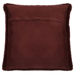 Orsina Navy Blue Faux Fur Square Cushion, Plush Feather Filled Decorative Pillow For Sofa Or Bed, Soft Faux-Suede in Red - thumbnail 3