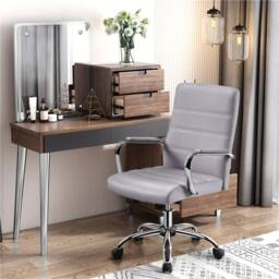 Kelvenix Home Office Chair Leather Light Gray in Light Grey - Size: 0.6m2 - thumbnail 5
