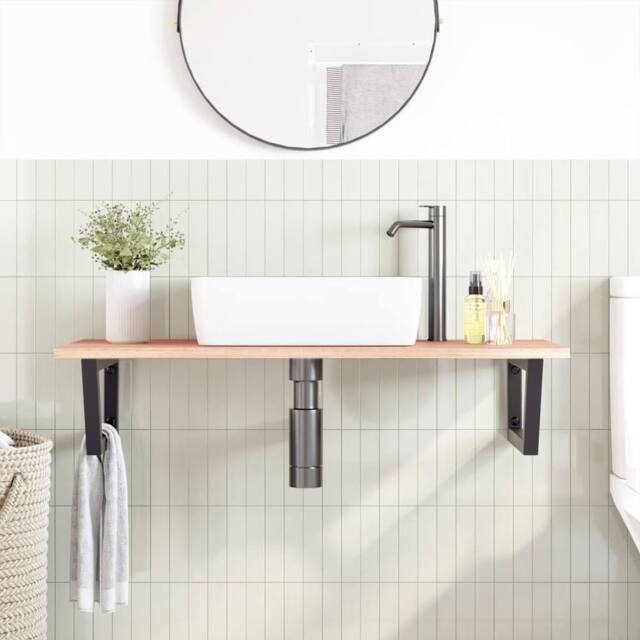 Berkfield Home Elegant Basin Shelf Wall Mounted Steel & Solid Wood Oak in Brown - image 1