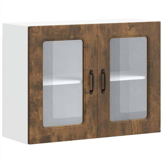Berkfield Home Kitchen Wall Cabinet with Glass Door Kalmar Smoked Oak Engineered Wood in Brown - image 1