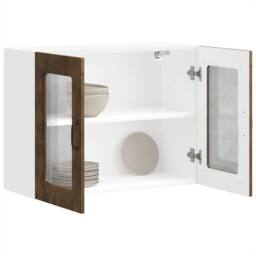 Berkfield Home Kitchen Wall Cabinet with Glass Door Kalmar Smoked Oak Engineered Wood in Brown - thumbnail 5