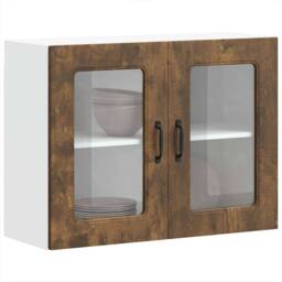 Berkfield Home Kitchen Wall Cabinet with Glass Door Kalmar Smoked Oak Engineered Wood in Brown - thumbnail 2