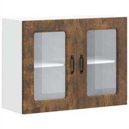 Berkfield Home Kitchen Wall Cabinet with Glass Door Kalmar Smoked Oak Engineered Wood in Brown - thumbnail 1