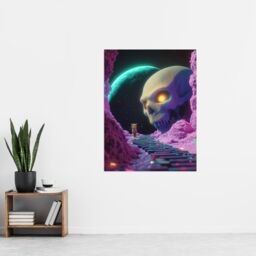 "Artery8 Sci Fi Neon Fantasy Landscape Skull Leopard Moon Wall Art Print in Pink - Size: W18"" x H24""" - thumbnail 4