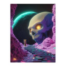 "Artery8 Sci Fi Neon Fantasy Landscape Skull Leopard Moon Wall Art Print in Pink - Size: W18"" x H24""" - thumbnail 1