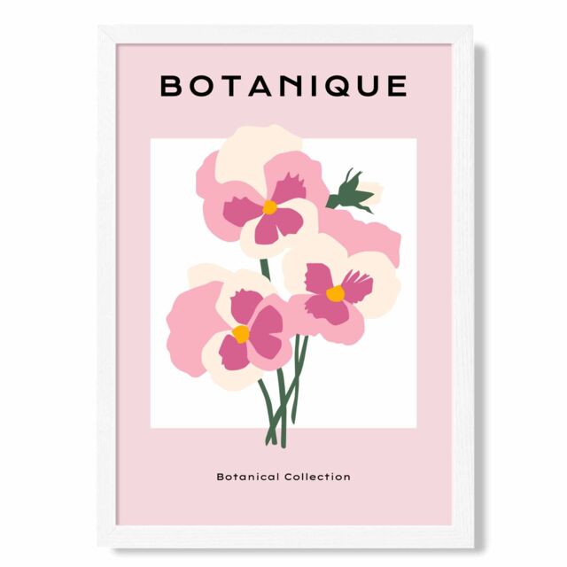 ARTZE Pink Pansies Flower Market Boho Framed Print SIZE: A3 with White Frame - Size: A4 - image 1