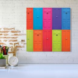 "Warren Reed - Designer Colourful English Doors Canvas in Red - Size: W30"" x H30""" - thumbnail 2