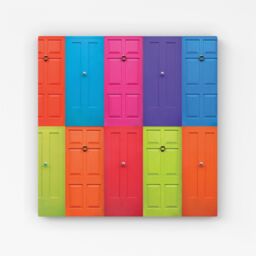 "Warren Reed - Designer Colourful English Doors Canvas in Red - Size: W30"" x H30""" - thumbnail 1