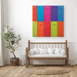 "Warren Reed - Designer Colourful English Doors Canvas in Red - Size: W30"" x H30""" - thumbnail 3