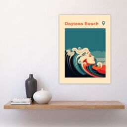 "Artery8 Wall Art Print The Seaside Calls Daytona Beach Florida USA Modern Woman of the Waves Sea Siren Ocean Poster in Blue - Size: W18"" x H24""" - thumbnail 4