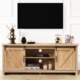 Costway Modern TV Stand for 60-Inch TV Wooden Media Storage Cabinet Organizer in Natural - thumbnail 5