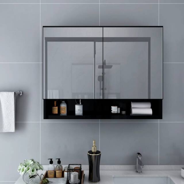 Berkfield Home LED Bathroom Mirror Cabinet Black 80x15x60 cm MDF - Size: 80 x 15 x 60 cm - image 1