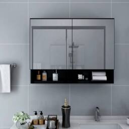 Berkfield Home LED Bathroom Mirror Cabinet Black 80x15x60 cm MDF - Size: 80 x 15 x 60 cm