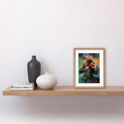 "Artery8 Wall Art Print Violinist with a Hat Playing Music on his Violin Artwork Framed 9X7 Inch in Beige - Size: W7"" x H9""" - thumbnail 2