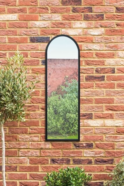 "MirrorOutlet Black Metal Framed Arched Garden Wall Mirror 47"" X 16"" (120CM X 40CM) - Size: 1 Pack" - image 1
