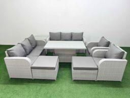 Fimous PE Rattan High Back Lounge Sofa Set Patio Adjustable Lifting Dining or Coffee Table & Chairs Set w/ 3 Seater Sofa Reclining Chair 2 Big - thumbnail 1