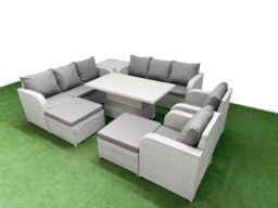 Fimous PE Rattan High Back Lounge Sofa Set Patio Adjustable Lifting Dining or Coffee Table & Chairs Set w/ 3 Seater Sofa Reclining Chair 2 Big - thumbnail 2