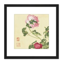 Artery8 Castiglione Peonies Flower Plant Painting 8X8 Inch Square Wooden Framed Wall Art Print Picture with Mount in Black - thumbnail 1