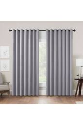 Living and Home 2 Panels Grey Blackout Curtains Polyester Drop Eyelet Curtains for Bedroom and Living Room, 229cm W x 229 cm H in Light Grey - thumbnail 2