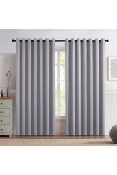 Living and Home 2 Panels Grey Blackout Curtains Polyester Drop Eyelet Curtains for Bedroom and Living Room, 229cm W x 229 cm H in Light Grey
