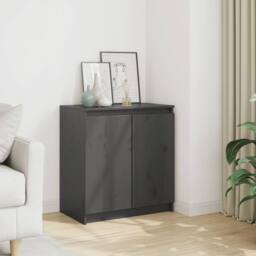 Berkfield Home Side Cabinet Grey 60x36x65 cm Solid Pinewood - Size: 60 x 36 x 65 cm - thumbnail 2