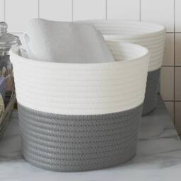Berkfield Home Storage Baskets 2 pcs Grey & White √ò24x18 cm Cotton - Size: 24x18 cm - thumbnail 2