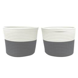 Berkfield Home Storage Baskets 2 pcs Grey & White √ò24x18 cm Cotton - Size: 24x18 cm - thumbnail 4