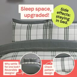 Rapport Home Harris Check Microfibre Duvet Cover Set with Pillowcase in Grey - Size: King - thumbnail 4