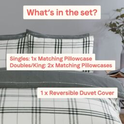 Rapport Home Harris Check Microfibre Duvet Cover Set with Pillowcase in Grey - Size: King - thumbnail 5