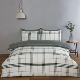 Rapport Home Harris Check Microfibre Duvet Cover Set with Pillowcase in Grey - Size: King