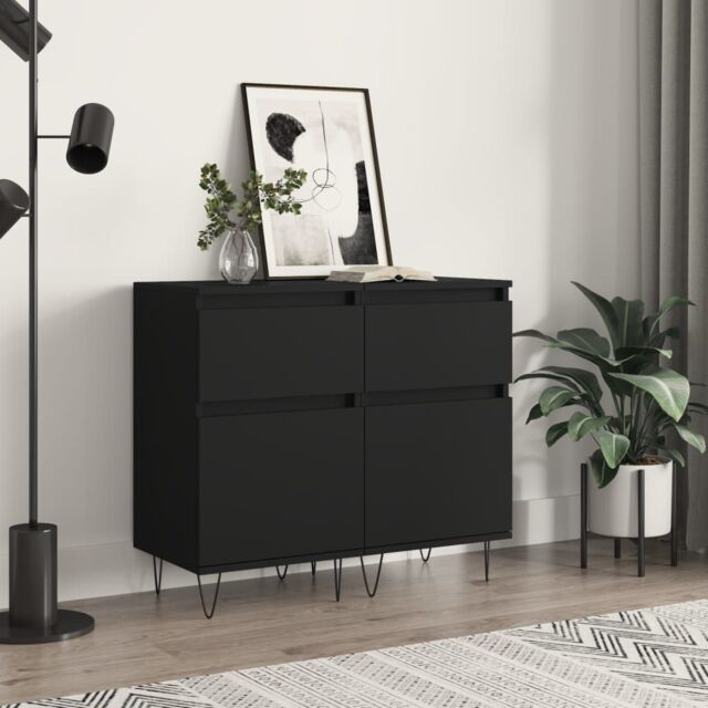 Berkfield Home Sideboards 2 pcs Black 40x35x70 cm Engineered Wood - Size: 40 x 35 x 70 cm - image 1