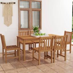 Berkfield Home 7 Piece Garden Dining Set Solid Teak Wood in Brown - thumbnail 1