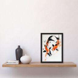 "Artery8 Two Koi Carp Japanese Fish Bright Watercolour Framed Wall Art in Orange - Size: W12"" x H16""" - thumbnail 4