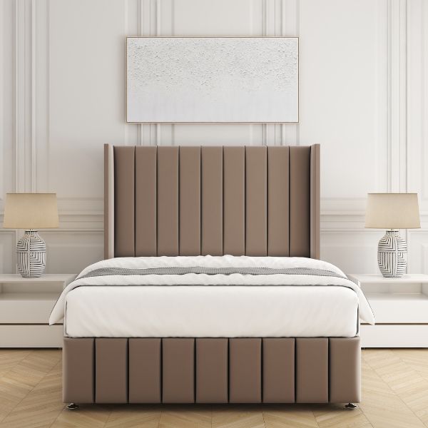 "BSSPOKE Zoe Plush Velvet Divan Bed Set 54"" Headboard & Mattress No Drawers in Bronze - Size: Double" - image 1