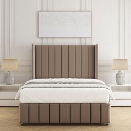 "BSSPOKE Zoe Plush Velvet Divan Bed Set 54"" Headboard & Mattress No Drawers in Bronze - Size: Double"