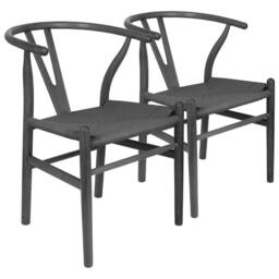 Nicholas Winter 2x Black Beech Wood Scandi Danish Style Dining Chairs - Solid Wood Chairs