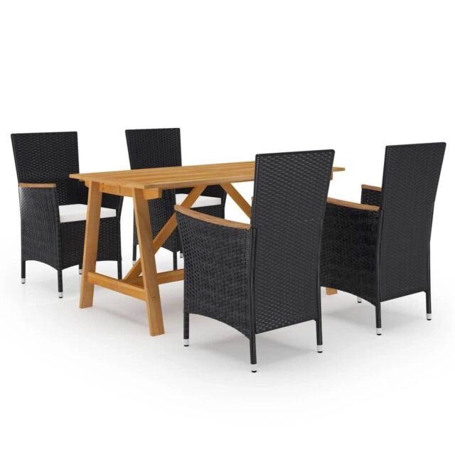Berkfield Home 5 Piece Garden Dining Set with Cushions Black - image 1