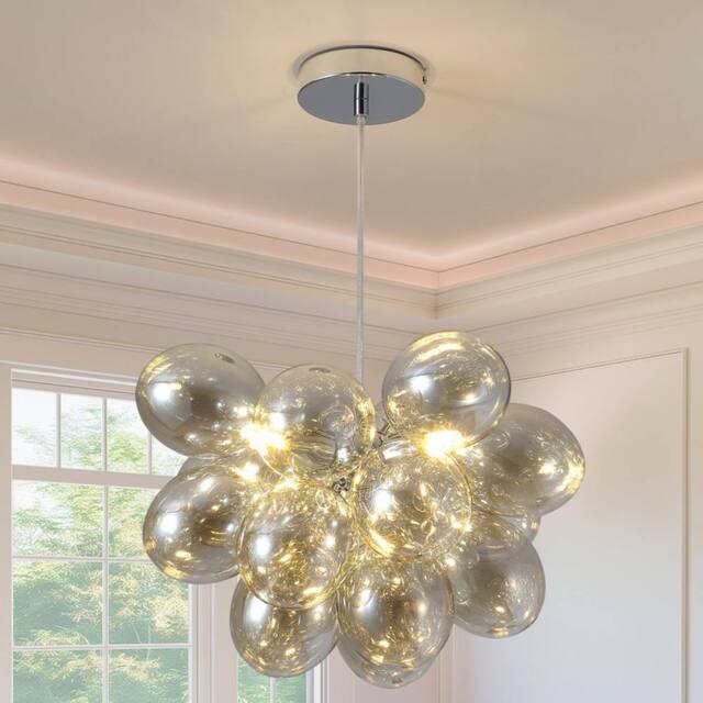 NIVOR 3-Light Modern Sputnik Chandelier Gold Globe Glass Ball Pendant Light in Brown - image 1