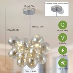 NIVOR 3-Light Modern Sputnik Chandelier Gold Globe Glass Ball Pendant Light in Brown - thumbnail 2
