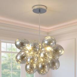 NIVOR 3-Light Modern Sputnik Chandelier Gold Globe Glass Ball Pendant Light in Brown