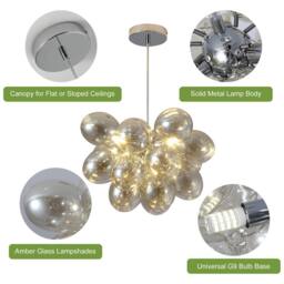 NIVOR 3-Light Modern Sputnik Chandelier Gold Globe Glass Ball Pendant Light in Brown - thumbnail 8