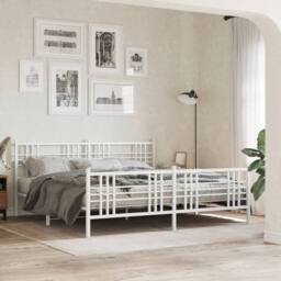 Berkfield Home Metal Bed Frame without Mattress with Footboard White 193x203cm - Size: 193x203 cm - thumbnail 2