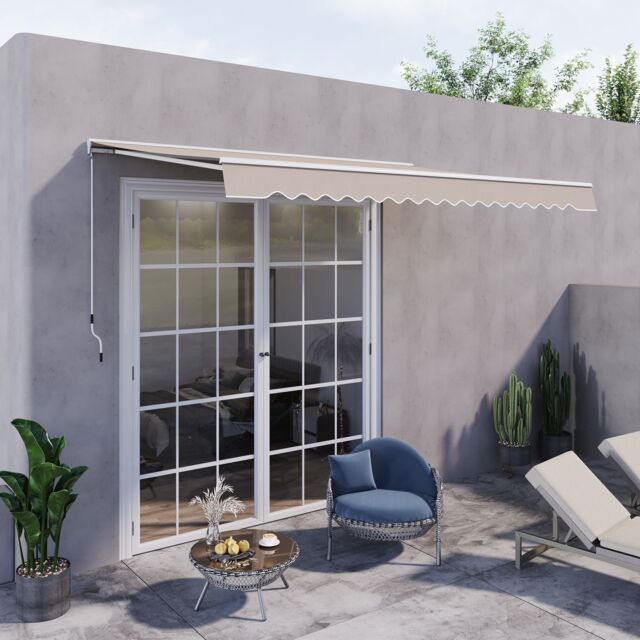 OUTSUNNY Garden Door Awning Retractable Canopy Electric Patio Shelter in White