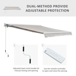 OUTSUNNY Garden Door Awning Retractable Canopy Electric Patio Shelter in White - thumbnail 4